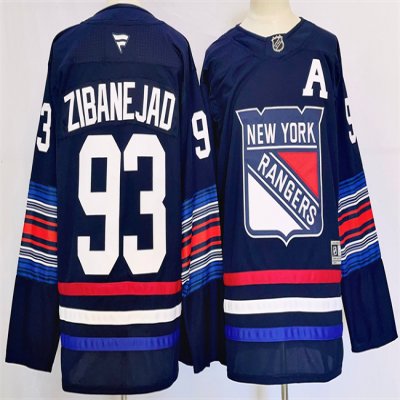 Men's New York Rangers  #93 Mika Zibanejad Navy 2024-25 Stitched Jersey