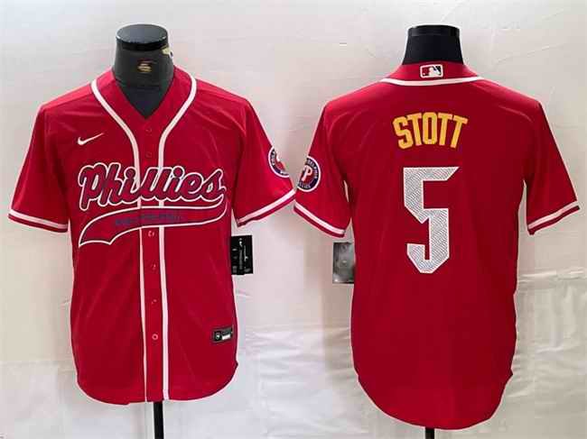 Men's Philadelphia Phillies #5 Bryson Stott Red 2024 City Connect Stitched Jersey