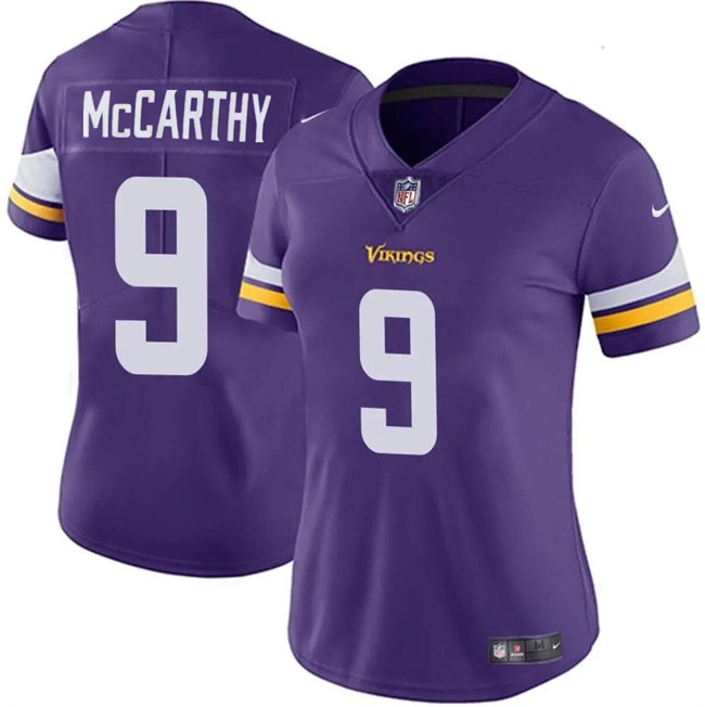 Women's Minnesota Vikings #9 J.J. McCarthy Purple 2024 Draft  Vapor Stitched Jersey(Run Small)