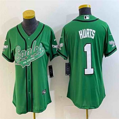 Women's Philadelphia Eagles #1 Jalen Hurts Green Cool Base Stitched Baseball Jersey(Run Small)