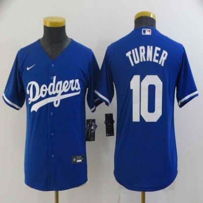 Youth Los Angeles Dodgers #10 Justin Turner Blue Cool Base Stitched Jersey