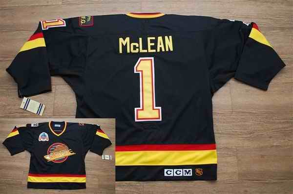 Canucks #1 Kirk Mclean Stitched Black CCM Throwback Vintage NHL Jersey