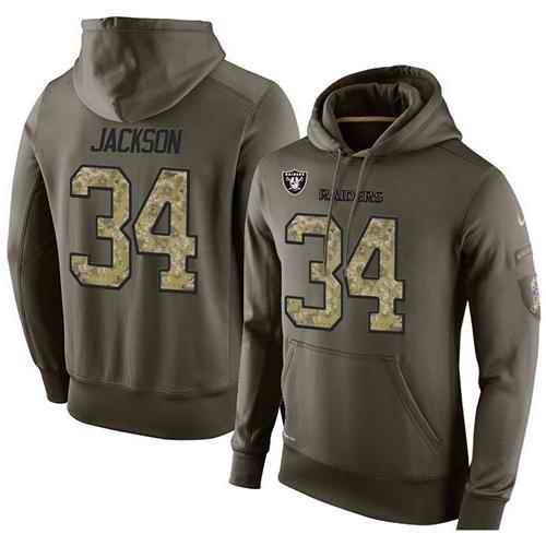 NFL Men's Nike Oakland Raiders #34 Bo Jackson Stitched Green Olive Salute To Service KO Performance Hoodie