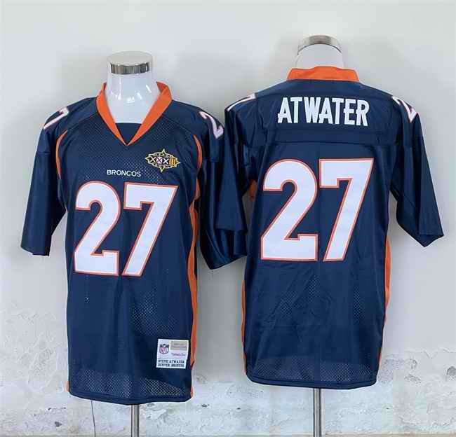 Men's Denver Broncos #27 Steve Atwater Mitchel & Ness Navy  With Super Bowl Patch Stitched Throwback NFL Jersey