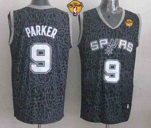 Spurs #9 Tony Parker Black Crazy Light Finals Patch Stitched NBA Jersey