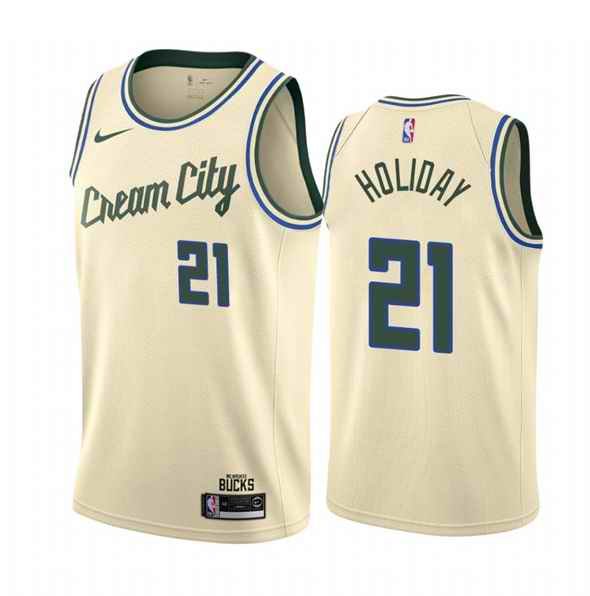 Men's Milwaukee Bucks #21 Jrue Holiday Cream City Stitched NBA Jersey