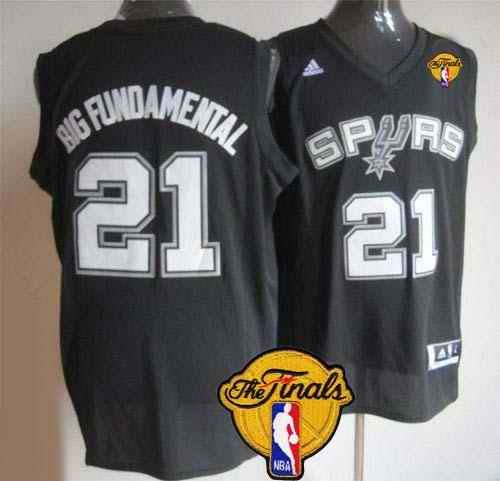 Spurs #21 Tim Duncan Black Big Fundamental Finals Patch Stitched NBA Jersey