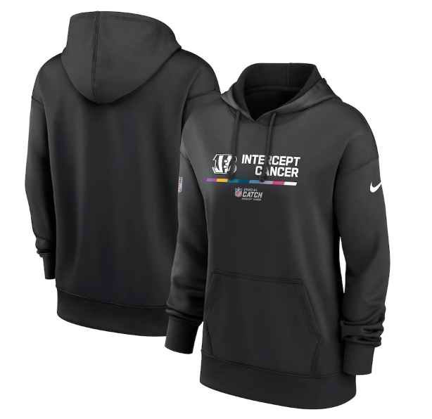 Women's Cincinnati Bengals 2022 Black NFL Crucial Catch Therma Performance Pullover Hoodie(Run Small)