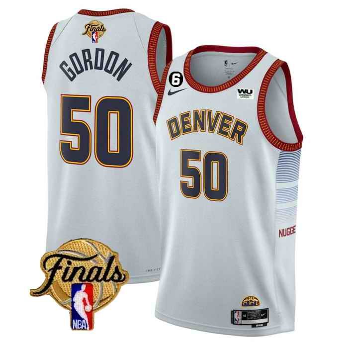 Men's Denver Nuggets #50  Aaron Gordon White 2023 Finals Icon Edition With NO.6 Patch Stitched Basketball Jersey