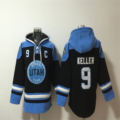 Men's Utah Hockey Club #9 Clayton Keller Black/Blue Ageless Must-Have Lace-Up Pullover Hoodie