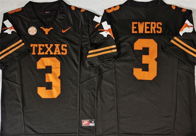 Men's Texas Longhorns #3 Quinn Ewers Black F.U.S.E Stitched Jersey