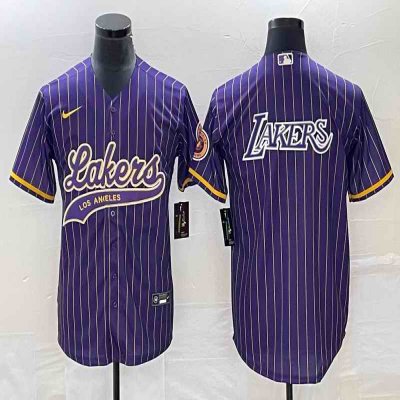 Men's Los Angeles Lakers Team Big Logo Purple Cool Base With Patch Stitched Baseball Jersey