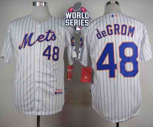 Mets #48 Jacob DeGrom White(Blue Strip) Home Cool Base W/2015 World Series Patch Stitched MLB Jersey