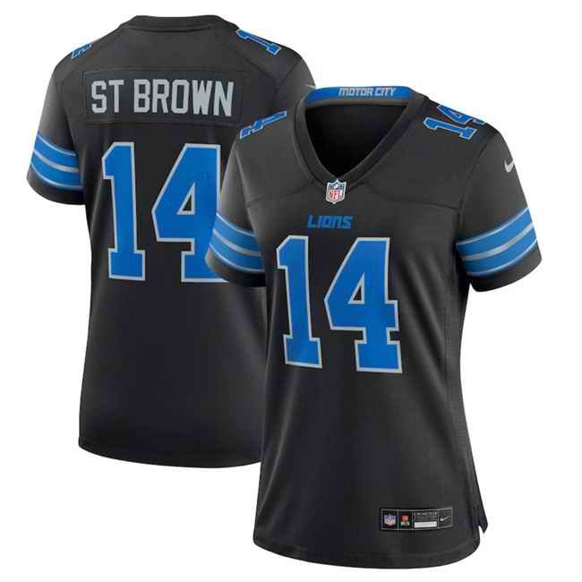 Women's Detroit Lions #14 Amon-Ra St. Brown Black 2024 2nd Alternate Stitched Jersey(Run Smaller)