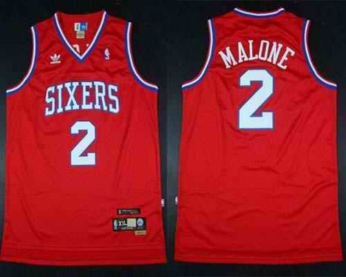 Throwback 76ers #2 Malone Red Stitched NBA Jersey