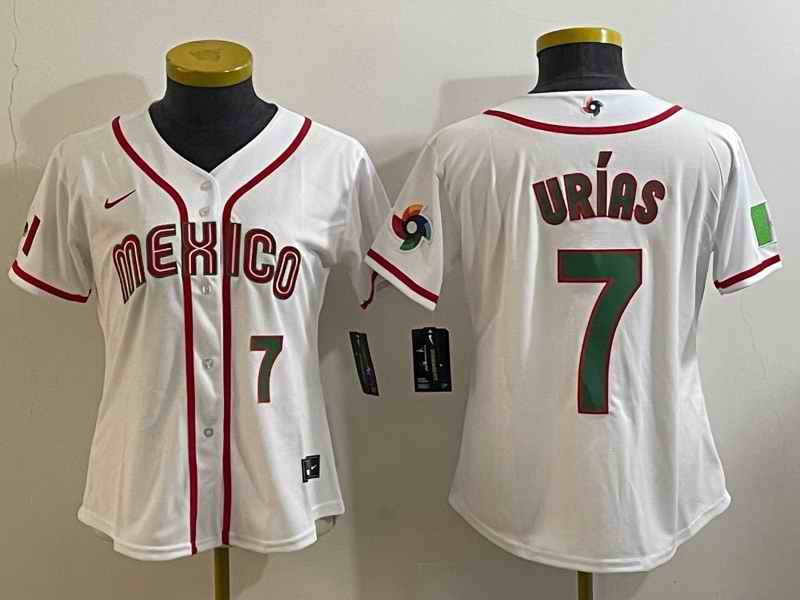 Youth Mexico Baseball #7 Julio Ur'as 2023 White World Baseball Classic With Patch Stitched Jersey