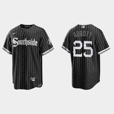 Men's Chicago White Sox #25 Jim Abbott Black 2021 City Connect Cool Base Stitched Jersey