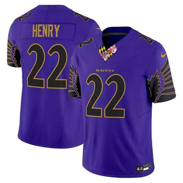 Men's Baltimore Ravens #22 Derrick Henry Purple 2024 F.U.S.E. Vapor Limited Football Jersey