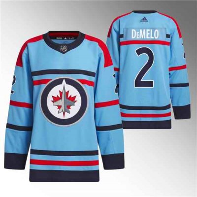 Men's Winnipeg Jets #2 Dylan DeMelo Light  Blue Anniversary Primegreen Stitched Jersey