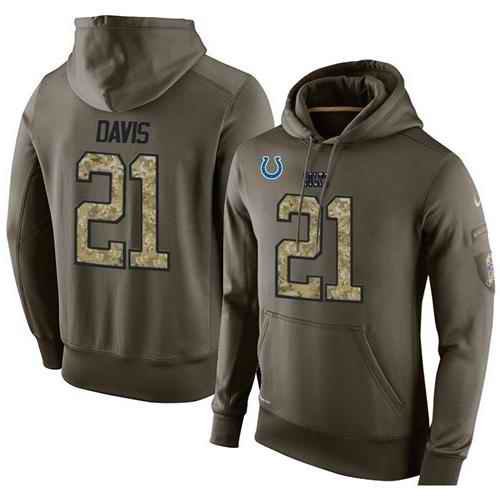 NFL Men's Nike Indianapolis Colts #21 Vontae Davis Stitched Green Olive Salute To Service KO Performance Hoodie