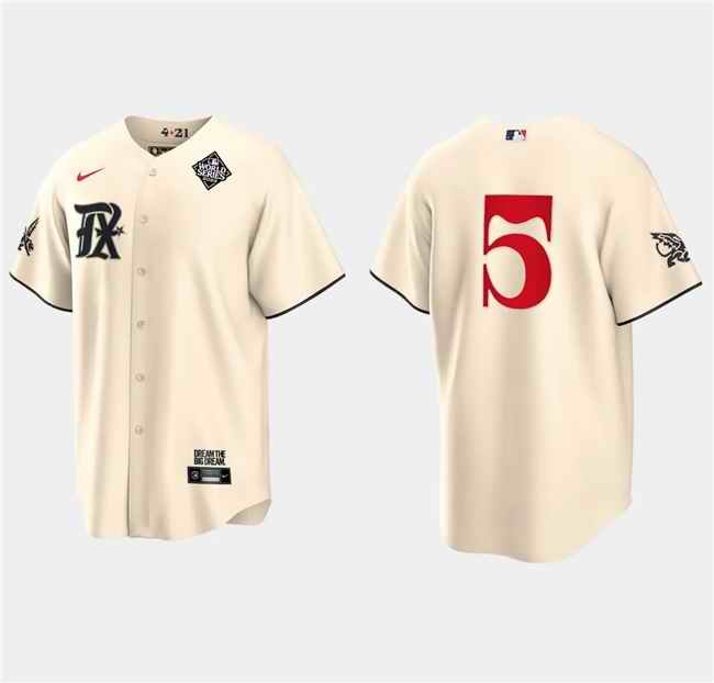 Men's Texas Rangers #5 Corey Seager Cream 2023 World Series City Connect Stitched Baseball  Jersey