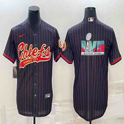 Men's Kansas City Chiefs Black With Super Bowl LVII Big Logo Cool Base Stitched Baseball Jersey