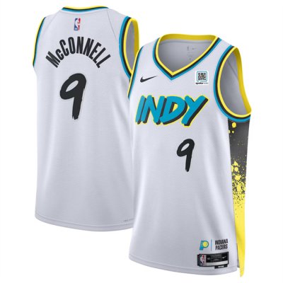 Men's Indiana Pacers #9 T.J. McConnell White 2024/25 City Edition  Stitched Basketball Jersey