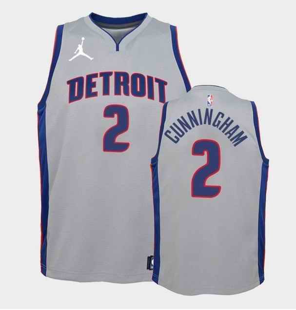 Men's Detroit Pistons #2 Cade Cunningham Gray Statement Edition Stitched Jersey