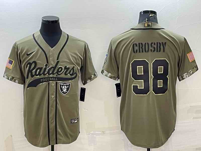 Men's Las Vegas Raiders #98 Maxx Crosby 2022 Olive Salute to Service Cool Base Stitched Baseball Jersey