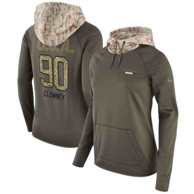 Women's Houston Texans #90 Jadeveon Clowney Olive Salute to Service Sideline Therma Pullover Hoodie