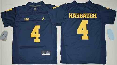 Wolverines #4 Jim Harbaugh Navy Blue Jordan Brand Stitched Youth NCAA Jersey