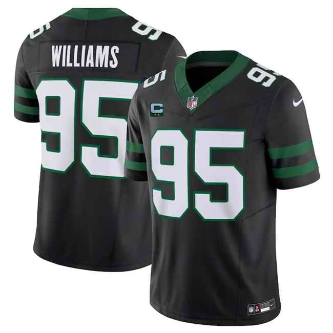 Men's New York Jets #95 Quinnen Williams Black 2024 F.U.S.E. With 2-Star C Patch Vapor Limited Stitched Jersey