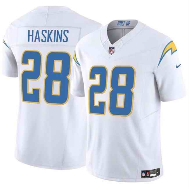 Men's Los Angeles Chargers #28 Hassan Haskins White 2024 F.U.S.E Vapor Limited Stitched Football Jersey