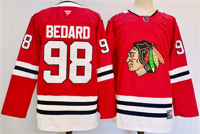 Men's Chicago Blackhawks #98 Connor Bedard Red 2024-25 Stitched Hockey Jersey