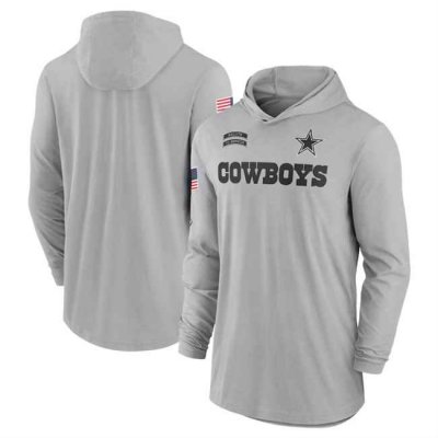 Men's Dallas Cowboys 2024 Gray Salute to Service Lightweight Performance Long Sleeve Hooded T-Shirt