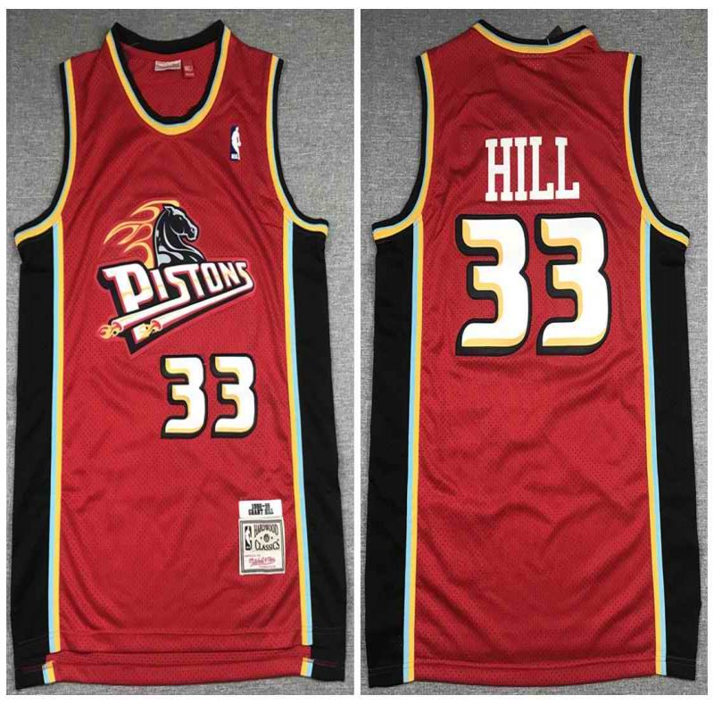 Men's Detroit Pistons #33 Grant Hill 1998-99 Red Throwback Stitched Jersey