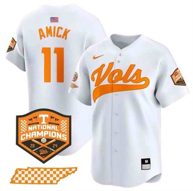 Men's Tennessee Volunteers #11 Billy Amick White 2024 Champions Vapor Limited Stitched Jersey