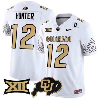 Men's Colorado Buffaloes #12 Travis Hunter White 2024 F.U.S.E. With Big 12 XII Patch Stitched Football Jersey