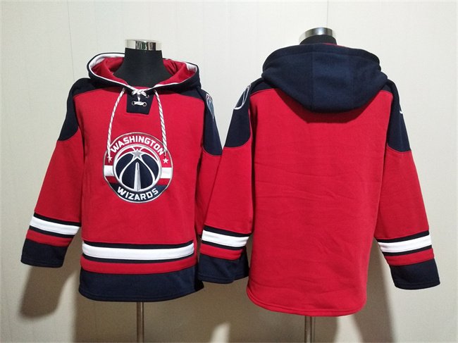 Men's Washington Wizards Blank Red/Navy Lace-Up Pullover Hoodie