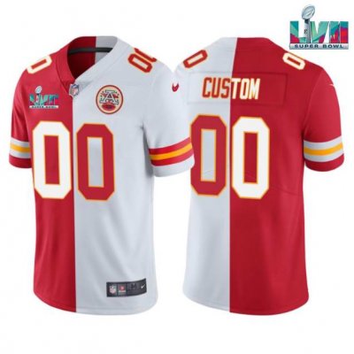 Men's Kansas City Chiefs Custom Red/White Split Super Bowl LVII Limited Stitched Jersey