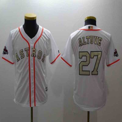 Youth Houston Astros #27 Jose Altuve Majestic White 2018 Gold Program Cool Base Player Stitched MLB Jersey