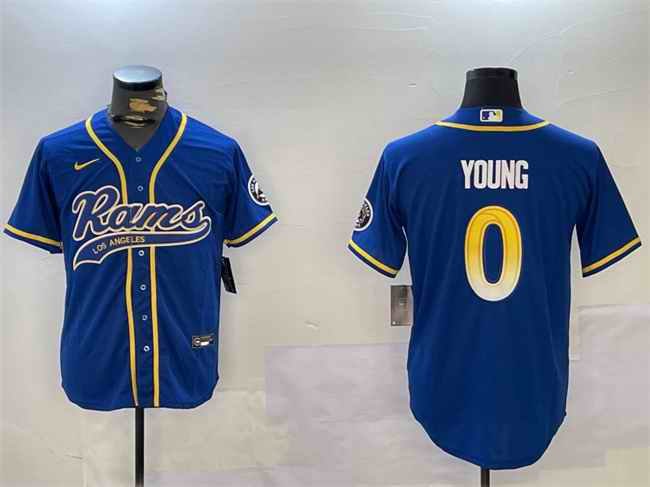 Men's Los Angeles Rams #0 Byron Young Royal Cool Base Stitched Baseball Jersey