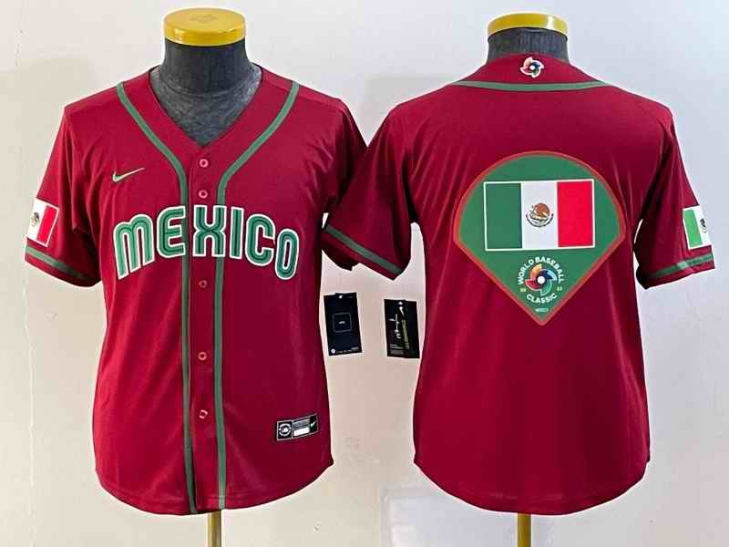 Youth Mexico Baseball 2023 Red Big Logo World Baseball Classic Stitched Jersey