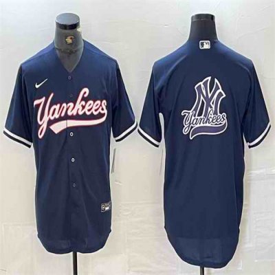 Men's New York Yankees Navy Team Big Logo Cool Base Stitched Baseball Jersey