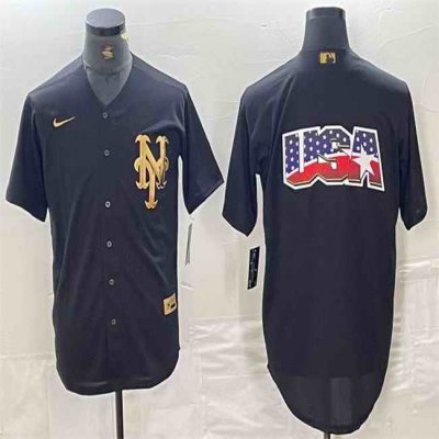 Men's New York Mets Black Team Big Logo Cool Base Stitched Baseball Jersey