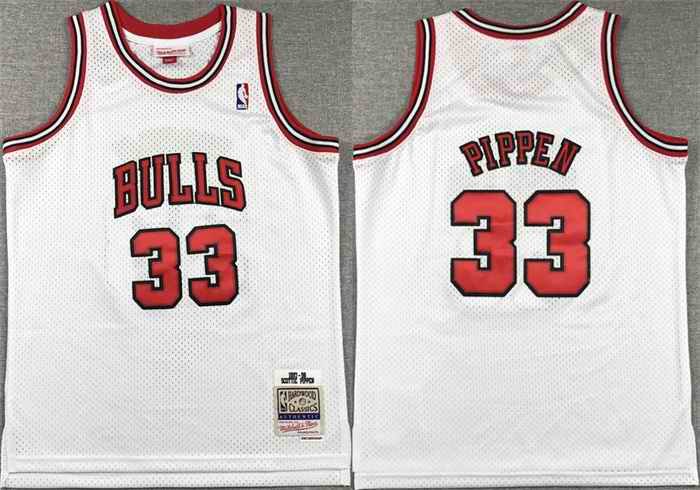 Youth Chicago Bulls #33 Scottie Pippen White Stitched Basketball Jersey