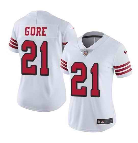 Women's San Francisco 49ers #21 Frank Gore White Stitched Jersey(Run Small)