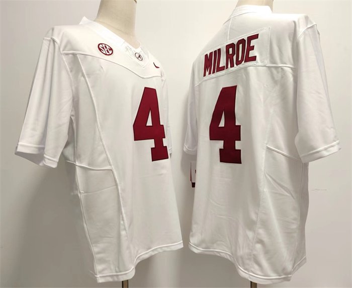 Men's Alabama Crimson Tide #4 Jalen Milroe White F.U.S.E Stitched Football Jersey