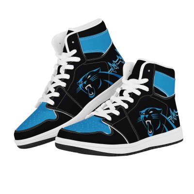 Women's Carolina Panthers High Top Leather AJ1 Sneakers 001