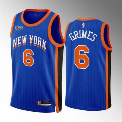 Men's New Yok Knicks #6 Quentin Grimes Blue 2023/24 City Edition Stitched Basketball Jersey